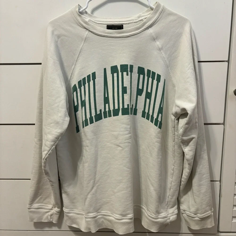 Women's Cream Sweatshirt with Green Print - Picture 2 of 6